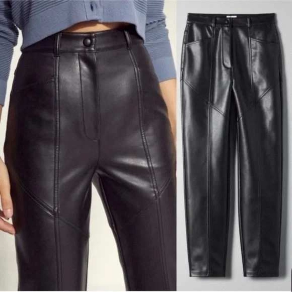 Wilfred Free Vegan Leather Black Pants High Waist Seamed Front‎ Pockets